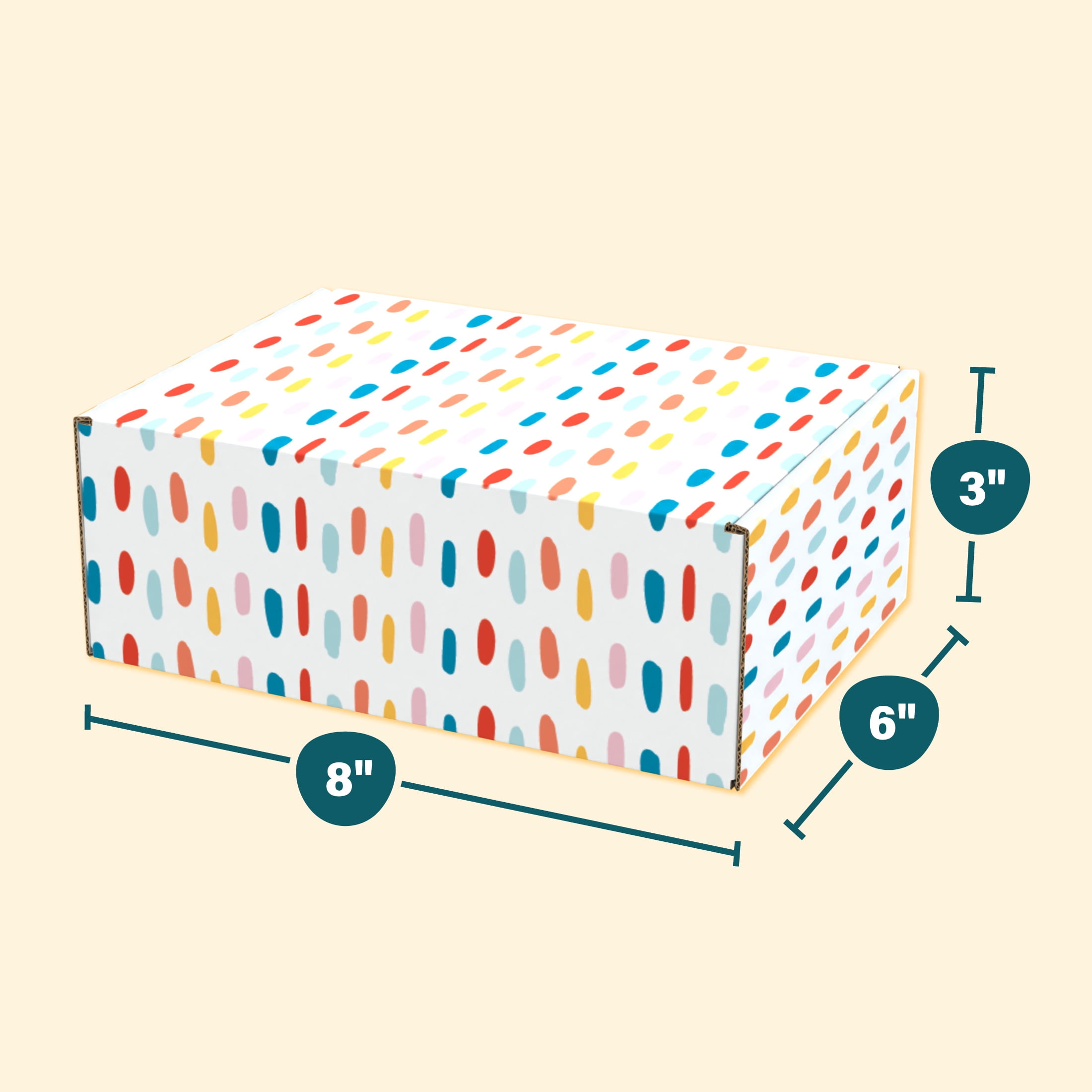 Printed Decorative Mailing, Shipping and Gift Boxes, Tuck Top Closure, 8” x 6” x 3”, Confetti Print, 12 -Count Pack