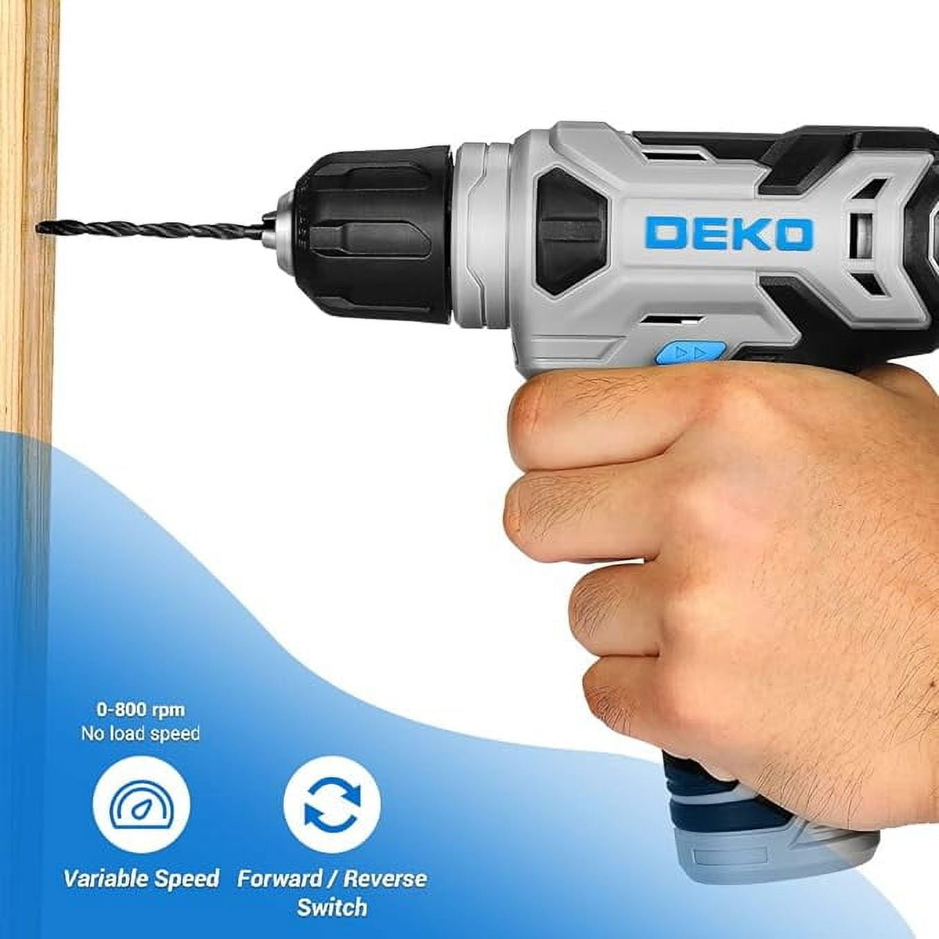 DEKOPRO 8V Cordless Drill Set, Power Drill with 3/8"Keyless Chuck, 13pcs Acessories, Built-in LED, Type-C Charge Cable, Electric Drill Set for Men and Women