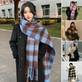 thumbnail image 2 of NUZYZ Women Scarf Plaid Print Thickened Warm Long Shawl with Tassel Trim Versatile Winter Blanket Wrap Daily Wear,Black, 2 of 8