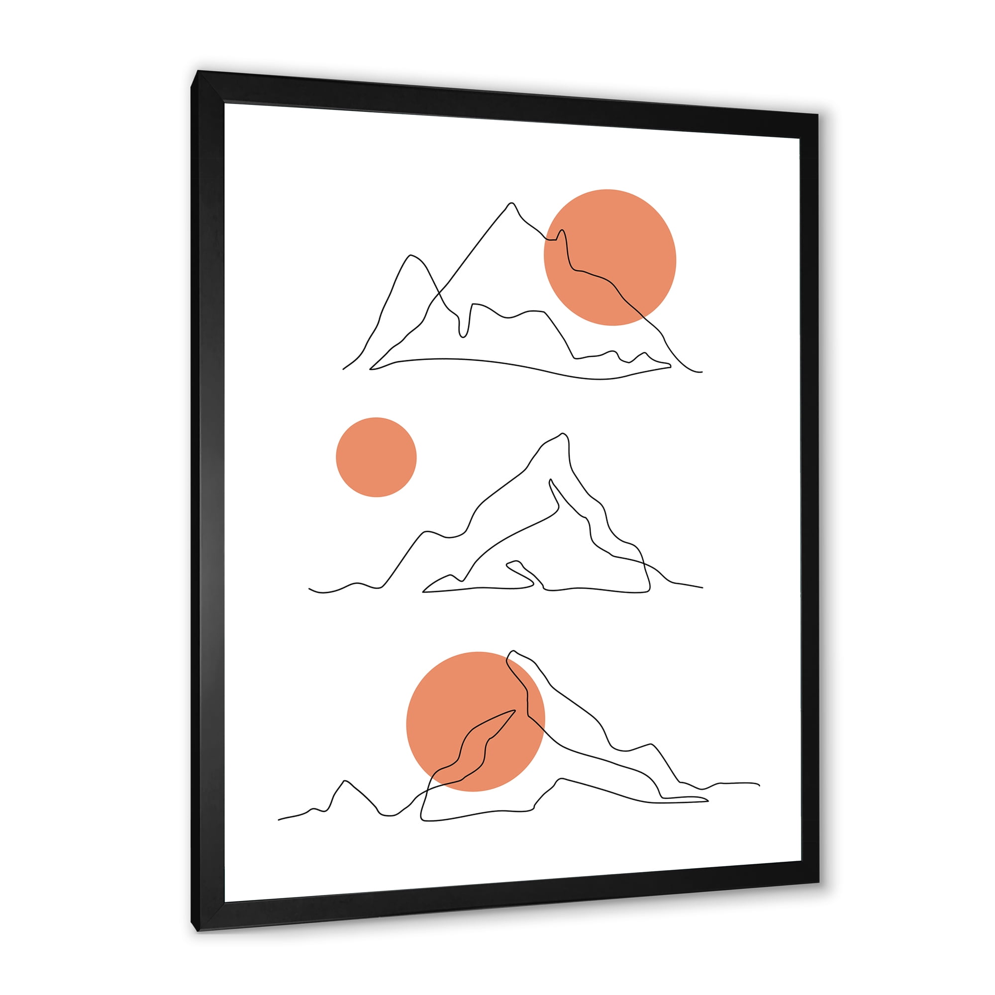 Designart 'Abstract Red Moons With Mountain Range' Modern Framed Art Print