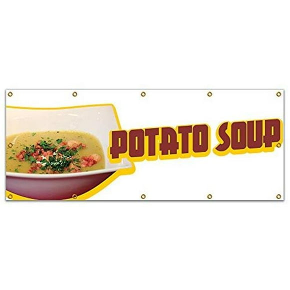 SignMission B-120 Potato Soup19 120 in. Concession Stand Food Truck Single Sided Banner - Potato Soup