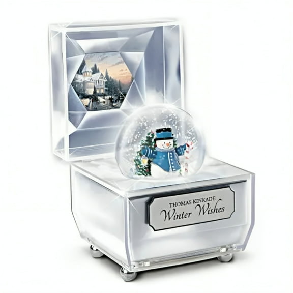 The Bradford Exchange Frosty Facets Music Box Collection Issue #1: Winter Wishes Illuminated Water Globes Holiday Art Inside Crystalline Snowman Boxes by Thomas Kinkade 4.5-inches