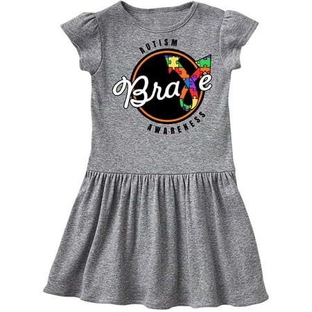 

Inktastic Autism Awareness Brave with Puzzle Piece Ribbon Gift Toddler Girl Dress