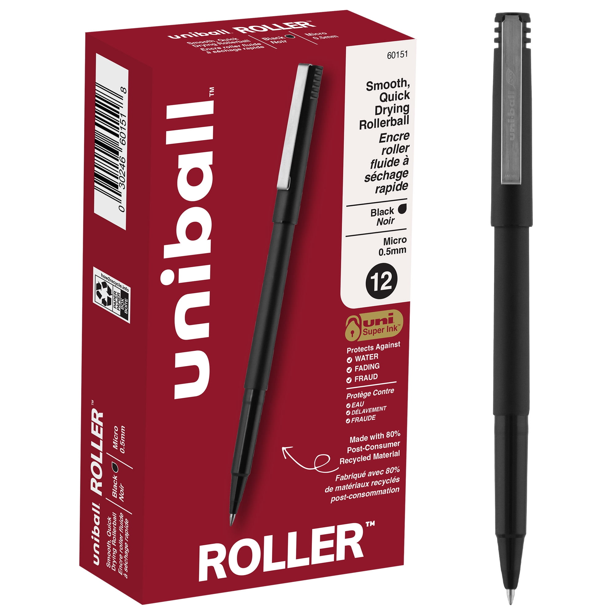 (2 pack) uniball Roller Rollerball Pens, Micro Point (0.5mm), Black Ink, 12 Count