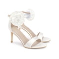 thumbnail image 3 of BLISSFUL STEP Flower Satin Stiletto Heels Ankle Strap High Heel Sandals for Women White (Size 7), 3 of 7
