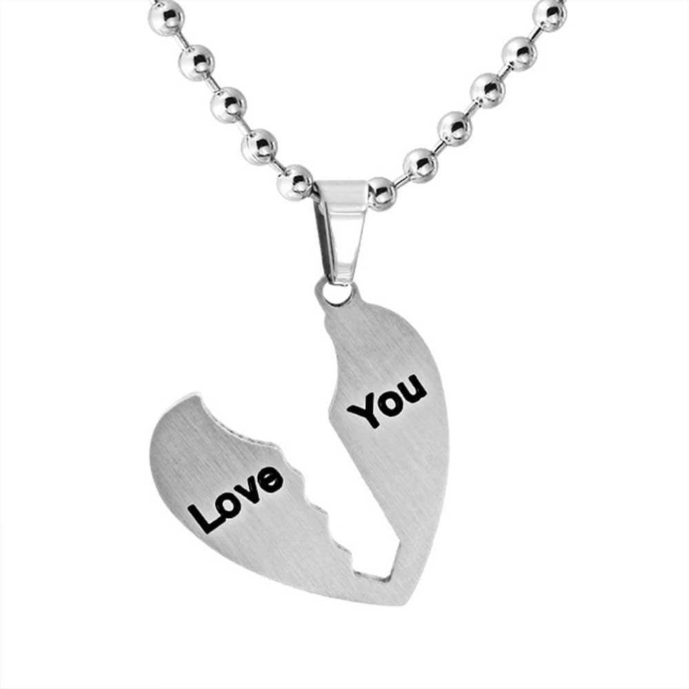 I LOVE YOU Couples Heart Key Puzzle Pendant Necklace Stainless Steel
