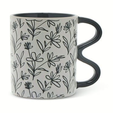 Thyme & Table Black Floral Mug 13.5 fl oz, Stoneware