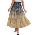 thumbnail image 5 of Women's Floral Maxi Skirt, Drawstring High Waist Tiered Pleated Skirt, Lightweight Flowy Boho Skirt for Summer, Vacation and Beach,Khaki,S, 5 of 7