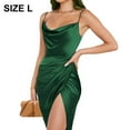 thumbnail image 2 of Laklulu Vestido de satén con tirantes sexy para mujer, vestido ajustado con abertura para cóctel, vestido de fiesta, vestidos formales de cóctel, verde, L, 2 of 5