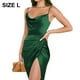 thumbnail image 2 of Laklulu - Vestido de satén con tirantes sexy para mujer, vestido ajustado fruncido con abertura para cóctel, vestido de fiesta, vestidos formales de cóctel, verde, L, 2 of 5
