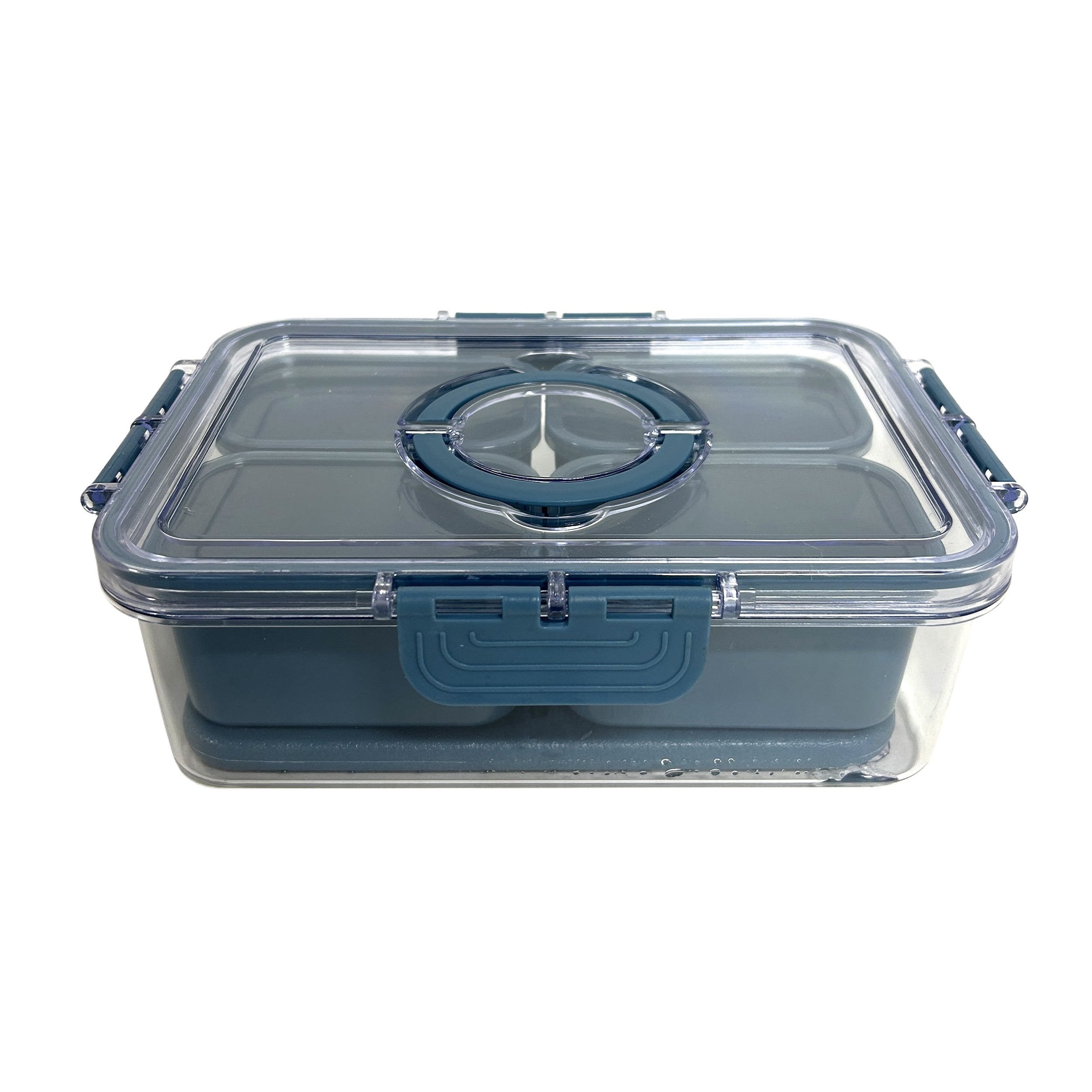 Cook with Color 4-Compartment Portable Snack Box Food Storage Container with Removable Ice Pack, Blue