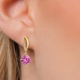 thumbnail image 3 of Gem Stone King 14K Yellow Gold Pink Created Sapphire and Lab Grown Diamond Earrings for Women | 3.37 Cttw | Gemstone September Birthstone | Round 7MM, 3 of 6