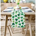 thumbnail image 3 of St Patrick's Day Green Shamrocks Clover Table Runners Cotton Linen Non-Slip Rectangle Dresser Scarves for Spring Party Holiday Kitchen Dining Banquet/Family Gathering Home Decor,14" x 72" long, 3 of 7
