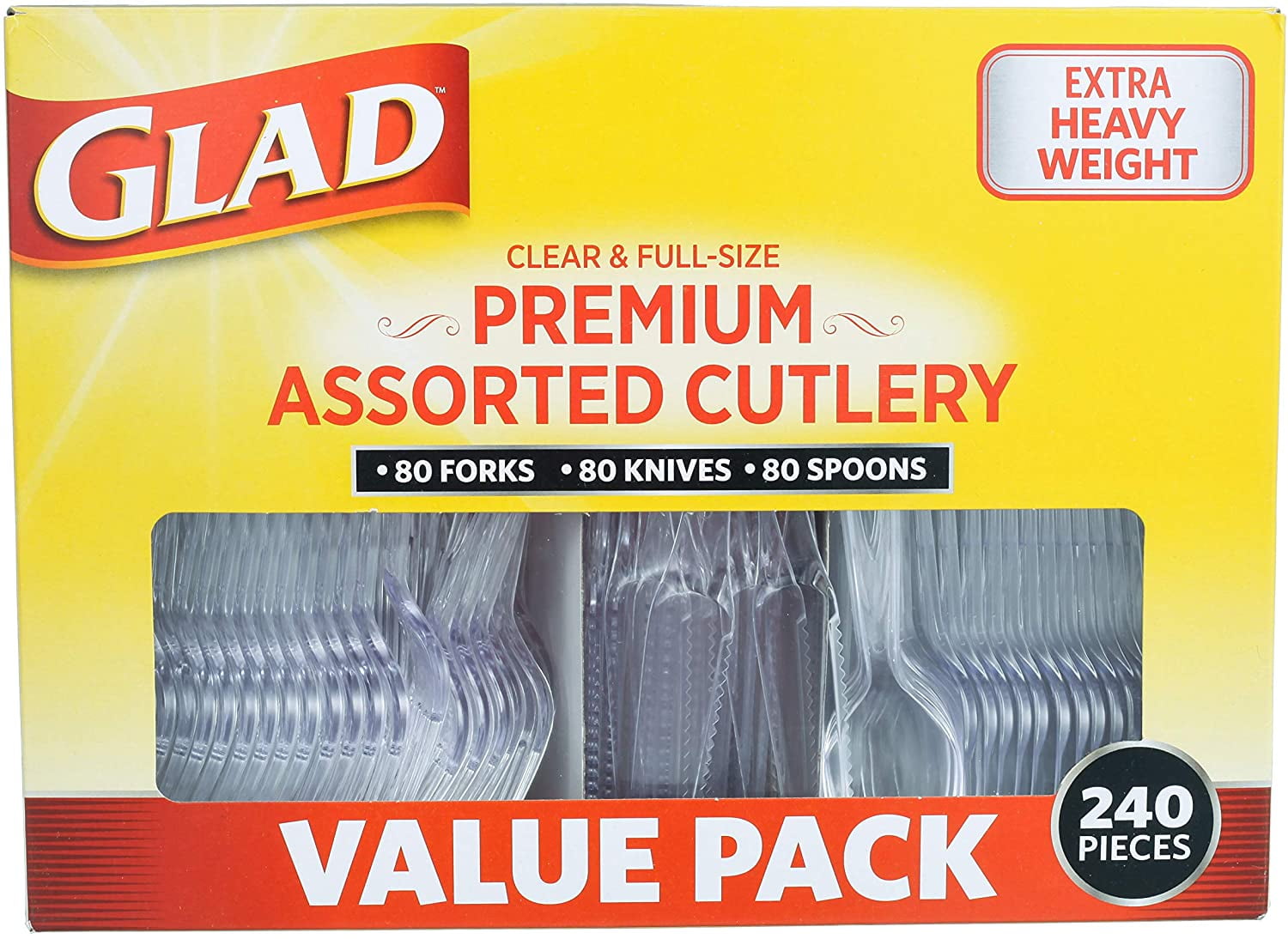 Glad Clear Assorted Premium 240-Piece Disposable Plastic Cutlery Set