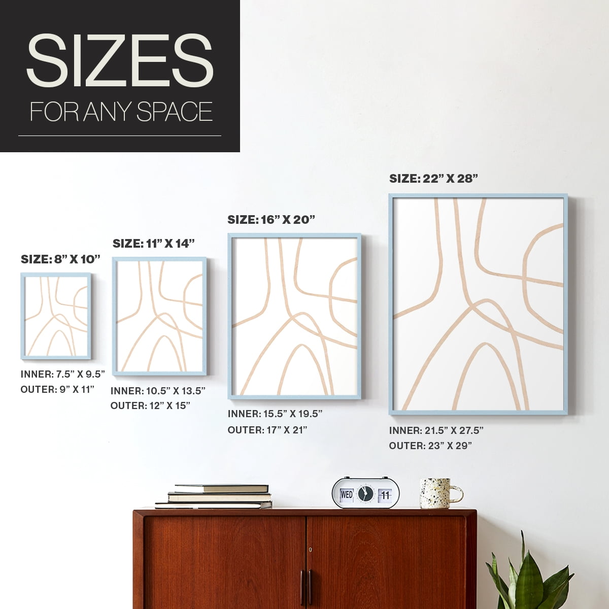 Clean Contour II Framed Print in Blue Solid Wood Framed Print No Nail Hanging