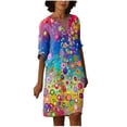thumbnail image 2 of SMihono Robe d'Été Grande Taille pour Femmes 2023 Mode Robe Longue Décontractée à Manches Mi-Longues Col en V Imprimée, 2 of 5