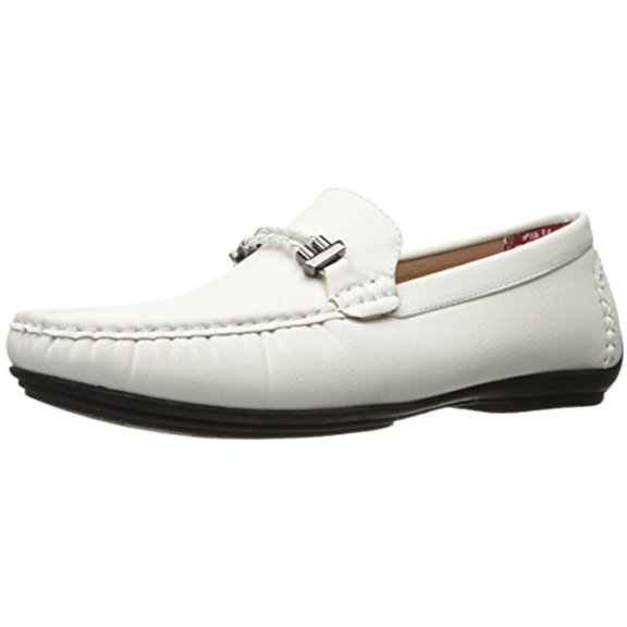 STACY ADAMS Men's Percy-Braided Strap Driving Moc Oxford, White, 9.5 M US