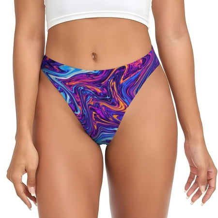 Rateoe Swirl Print Blue Purple Pattern Seamless Women Underwear Thongs No Show Ladies Thong No Line Breathable Comfortable Panties Undies for Women-X-Large
