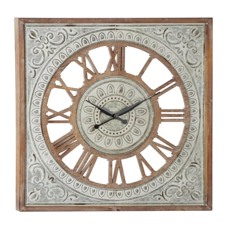 Dec Mode 36 Brown Metal Scroll Wall Clock with Embossed Metal