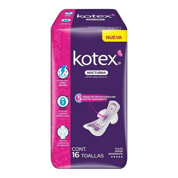 Toallas Femeninas Kotex Kotex Toallas Nocturnas con Alas 16 piezas