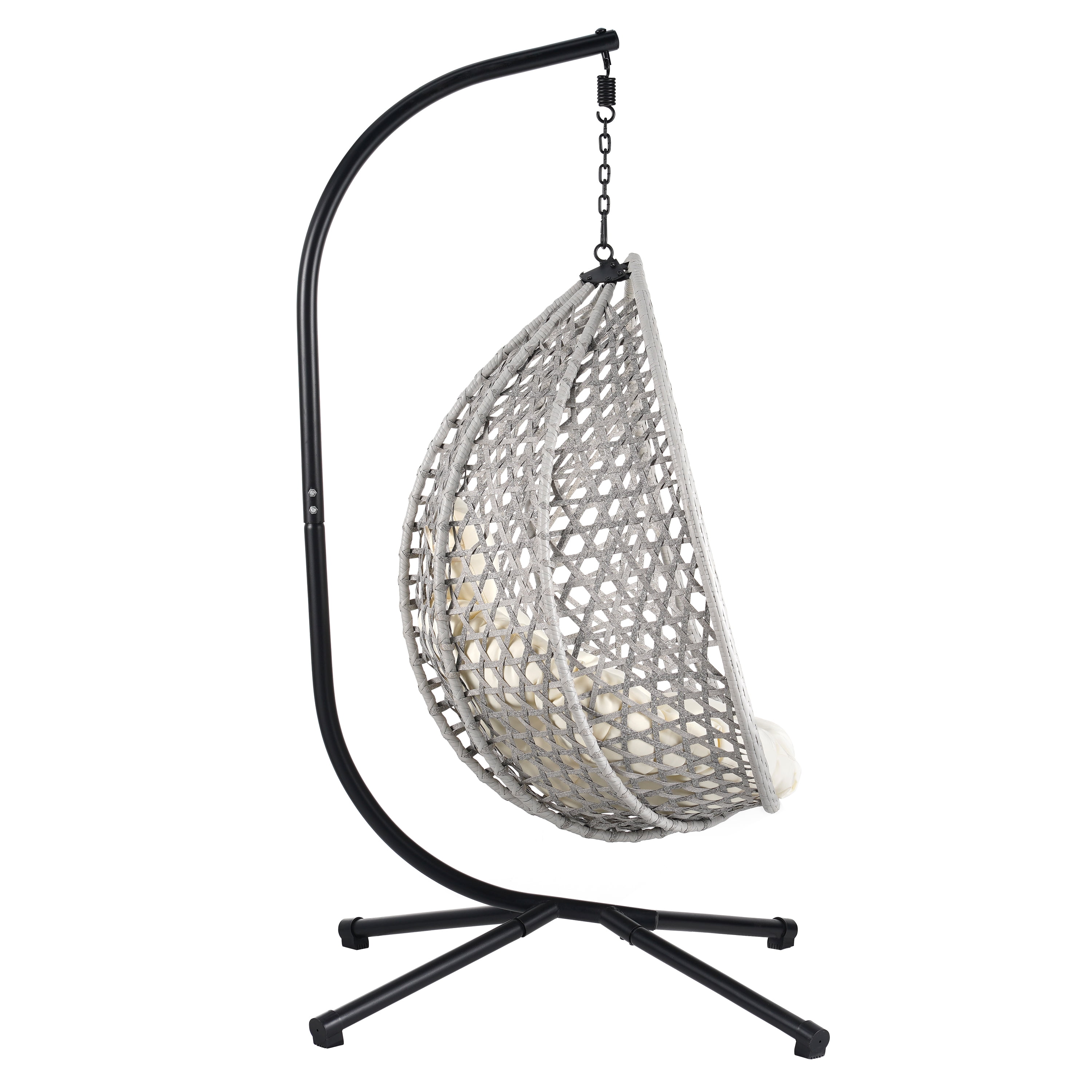 Woven Hanging Egg Chair With Stand, Sturdy Outdoor Swing Chair for Balcony Bedroom, Light Brown