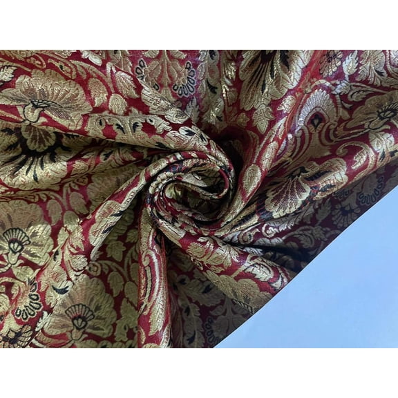 Silk Brocade fabric Red with metallic gold, red and black jacquard color 44" wide BRO891[1]