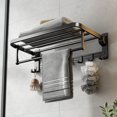 thumbnail image 1 of 24 Inch Towel Rack with Towel Bar Holder Foldable Towel Shelf with Movable Hooks Rustproof Towel Storage Wall Mount for Bathroom Lavatory Matte Black, 1 of 5