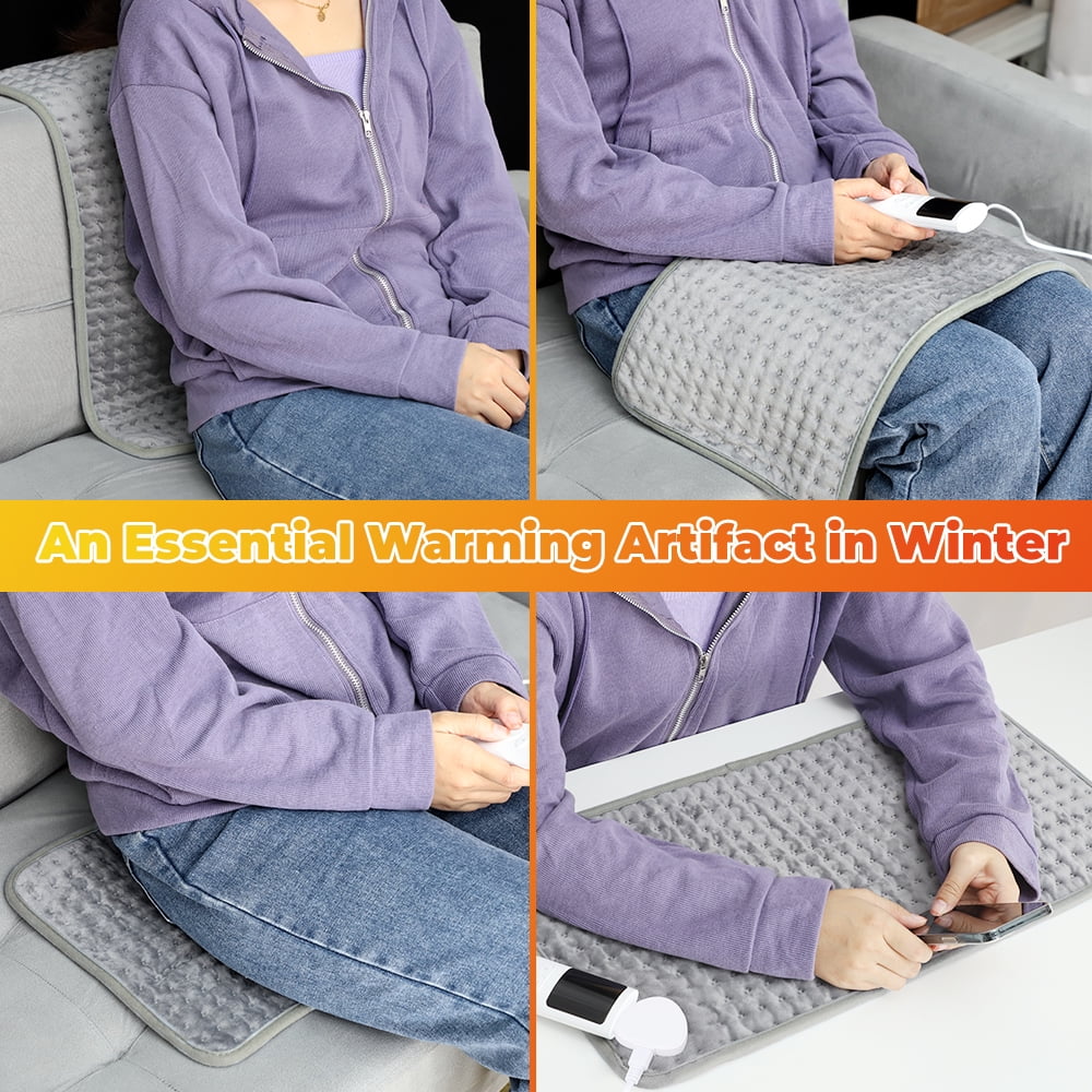 Electric Heating Pad,9 Heat Settings with Auto Shut off,4 Timer Settings Machine Washable,Electric Heating Pad for Back Dry & Moist Heat Therapy for Fast Relief fatigue 23" X 11"Gray