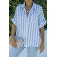 thumbnail image 2 of ABPHQTO Camisa con botones y manga enrollada a rayas con cuello en V para mujer, 2 of 5