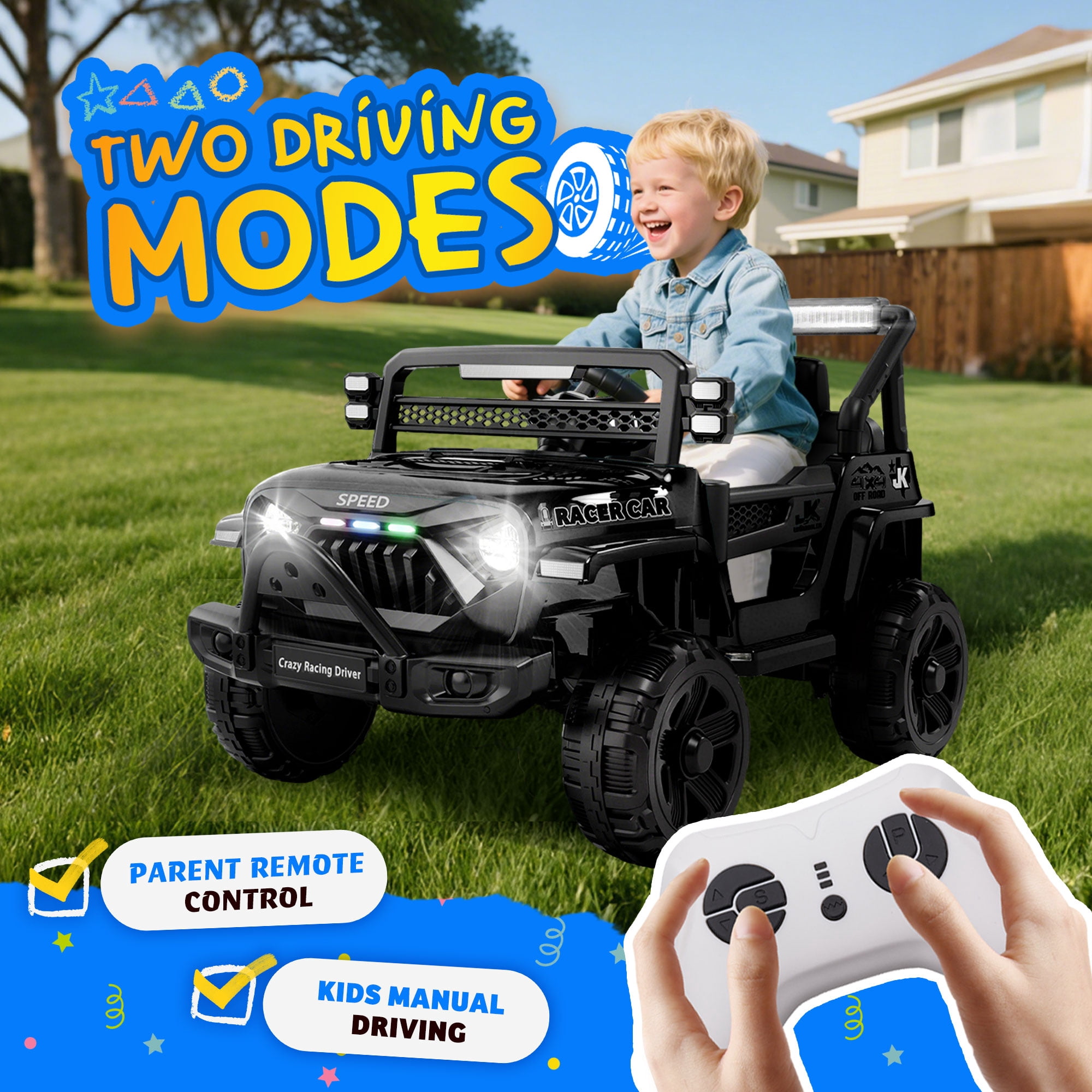 Xuanlur 12V Ride on Truck Car for Kids, 12V Kids Electric Car w/ Remote Control, 4 Wheel Suspension, Bluetooth, Power Display, 3.5 Mph Max Speed, Battery Powered Ride on Toys for Aged 3+(Black)