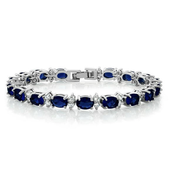 Gem Stone King 20.00 Ct Oval and Round Blue Color Cubic Zirconias CZ Tennis Bracelet for Women 7 inches