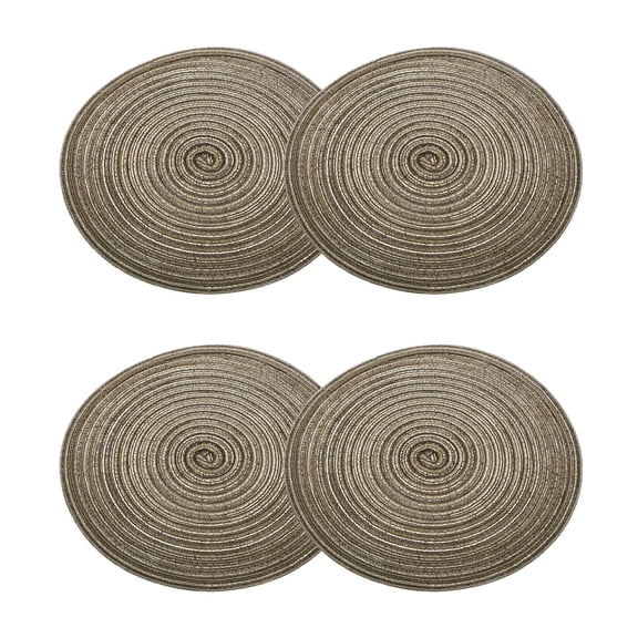 Uxcell 4pcs Round Braided Placemats 12" Non-Slip Round Table Mats for Dining Tables Washable Heat Insulation Woven Placemats, Brown