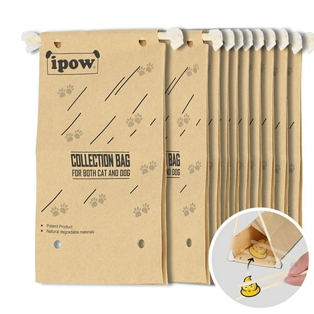 IPOW 10pcs Dog Poop Bag and Scooper Replacement Outdoor Waste Scoop Pocket Carry Biodegradable, Release Your Hands Disposable Waste