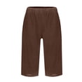 thumbnail image 6 of HKYNLAG Bermuda Shorts for Women Comfy Knee Length Cotton Linen Shorts Loose Drawstring Waisted Shorts Solid Color Beach Pants with Pockets Brown M, 6 of 7