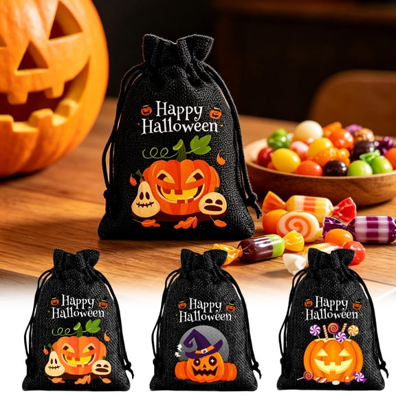 Halloween Basket Multipurpose Drawstring Goodie Bags, Reusable Treat Pouches for Candy Chocolate Snacks Party Favors & Holiday Decor by OVFUIZ