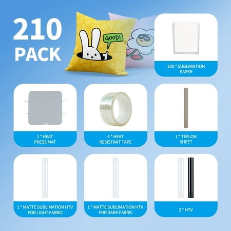 HTVRONT Automatic Heat Press 2 & Heat Press Accessories for Heat Press -210 PCS Includes HTV, Sublimation Paper, Sublimation HTV, Heat Resistant Tape, Heat Press Mat