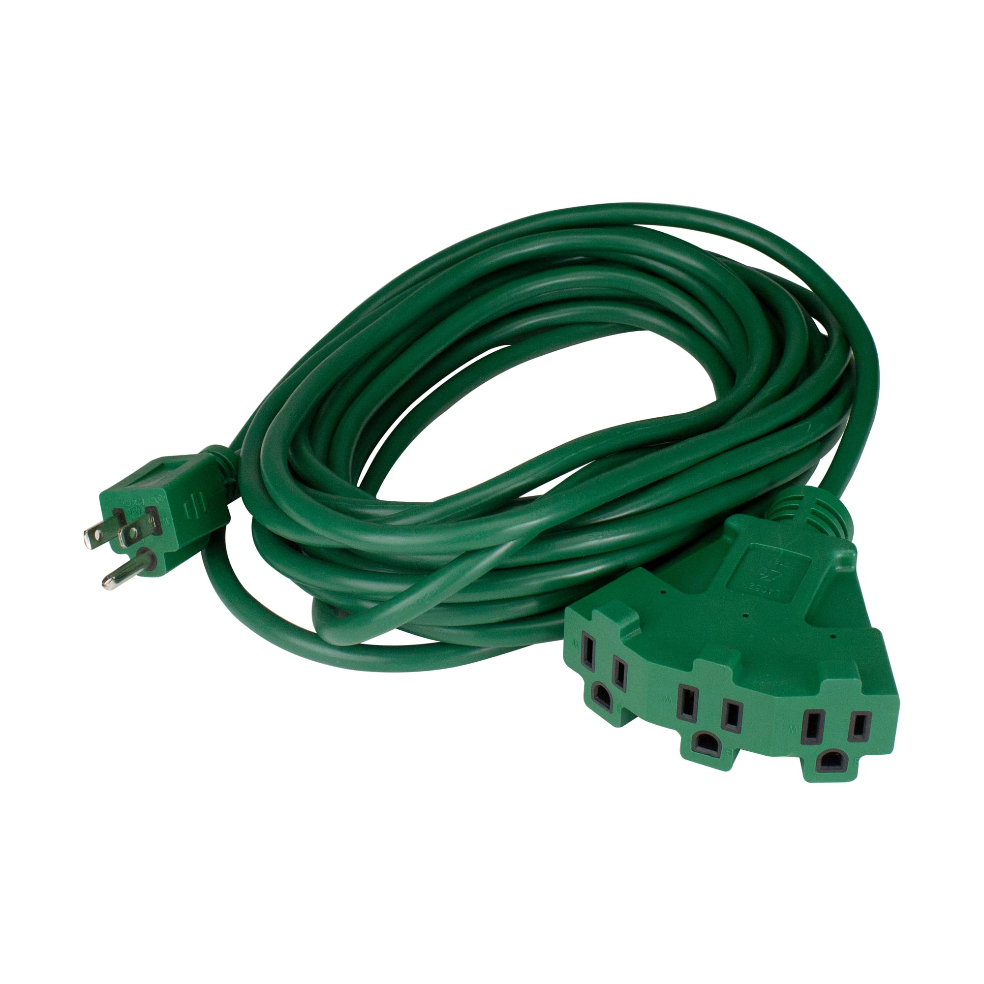 25' Green 3Prong Outdoor Extension Power Cord with Fan Style Connector
