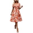 thumbnail image 2 of Warop Summer Midi Dresses for Womens Short Sleeve Wrap V Neck A-Line Dress Floral Print High Waist Boho Sundresses, 2 of 5