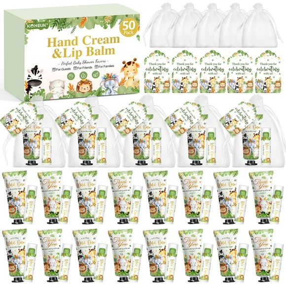 50 Pack Bulk Hand Cream and Lip Balm Gifts Sets, Baby Shower Favors and Bridal Shower Favors for Guests with Thank You Card and Organza Gif