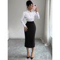 thumbnail image 6 of Black High-Waist Midi Bodycon Skirt With Pleated Hem And Button Details, 6 of 7