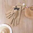 thumbnail image 5 of Guantes cortos de felpa a prueba de viento para ciclismo para mujer, decoración de lazo, resistente al frío, pantalla táctil gruesa, cinco dedos, Sol antideslizante, 5 of 5