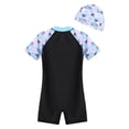 thumbnail image 3 of YONGHS Girls One Piece Zipper Swimwear Jumpsuit with Hat Sun Protection Summer Beach Swimsuit Black 11-12, 3 of 7