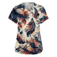 thumbnail image 2 of SAATLERI Scrubs for Women Stretchy Short Sleeve V-Neck Funny Floral Print Nursing Uniform Plus Size Scrub Tops Shirt Workwear with Pockets, 2 of 5