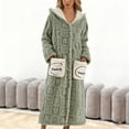 thumbnail image 2 of Arlun Plaid and Heart Print Flannel Hooded Robes for Women Long Over the Knee Length Cozy Button down Bathrobes Winter Warm Loose Fit Loungewear with Pockets Green L, 2 of 4