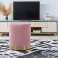 thumbnail image 6 of DAGONHIL Modern Round Pink Velvet Ottoman,Upholstered Floor Stools with Gold Plating Base,Accent Makeup Stool for Living Room,Bedroom and Kids Room,Pack of 1(Pink), 6 of 15