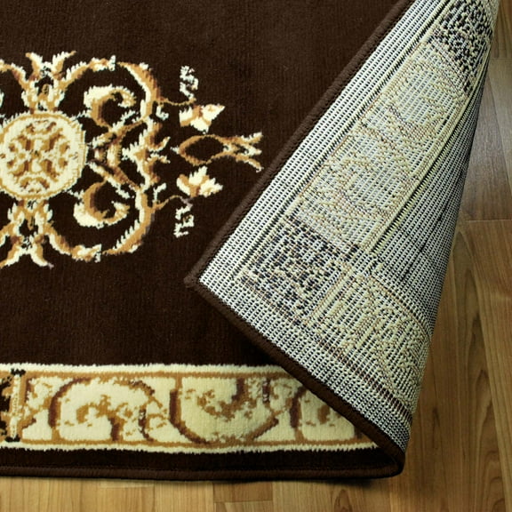 Superior Classic Elegant Floral Medallion Power-Loomed Indoor Runner Rug, Coffee, 2' 7" x 8'