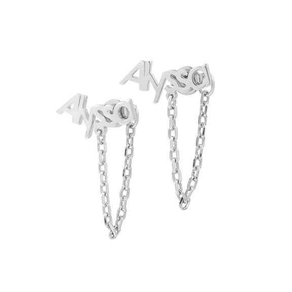 Personalized Planet Sterling Silver Personalized Planet Name Crawler Button with Chain Loop Earring ,Women's