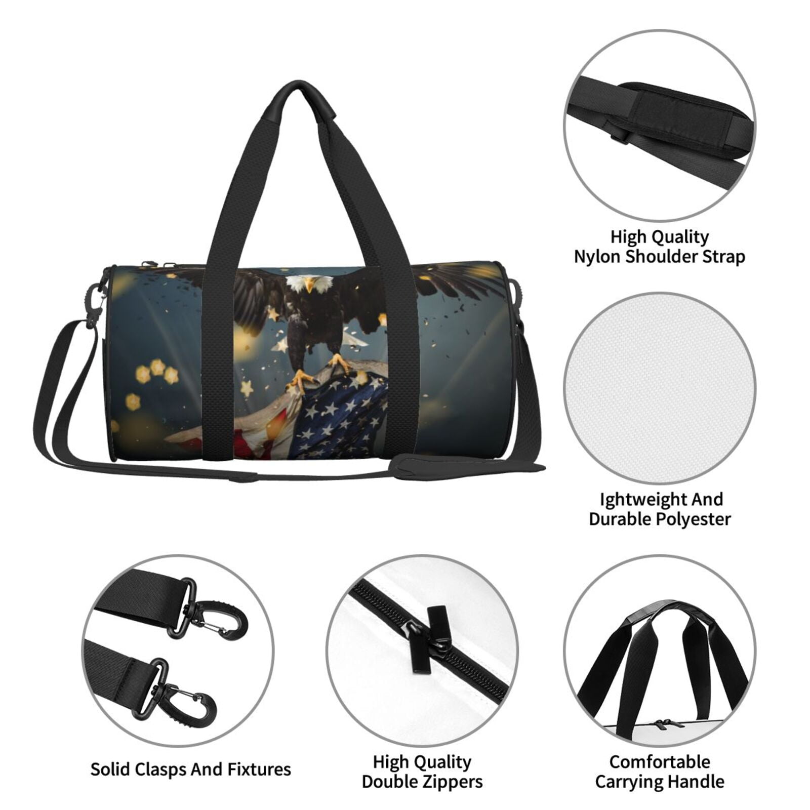 Defioc North American Bald Eagle1 for Travel Duffle Bag,Weekender Bag Carry On Tote Bags Hospital Bag Large Capacity Sport Gym Bag for Men Women Fit for Trave, Gym,Weekend