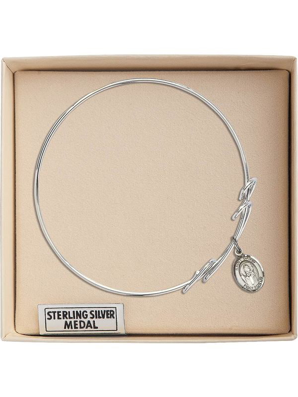 Round Double Loop Bangle Bracelet w/St David of Wales in Sterling Silver