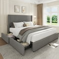 thumbnail image 1 of Modern Boho Upholstered Platform Bed Frame with 4 Storage Drawers, Sturdy Wood Slats, Easy Assembly, 1 of 6